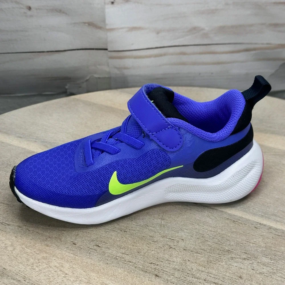 Nike Revolution 7 Kids Sneakers Blue Lime Blast FB7690-500 10C